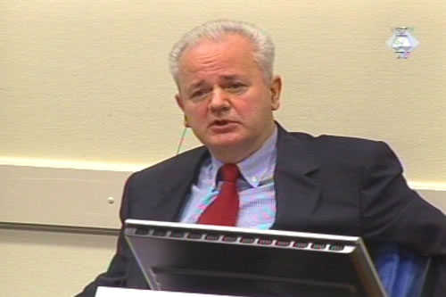 Slobodan Milosevic in the courtroom