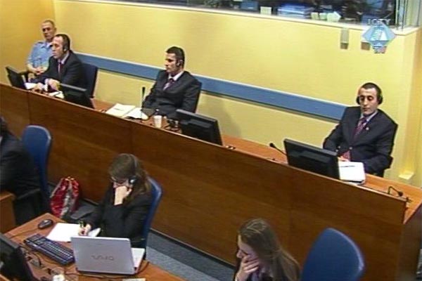 Ramush Haradinaj, Idriz Baljaj and Lahi Brahimaj in the courtroom