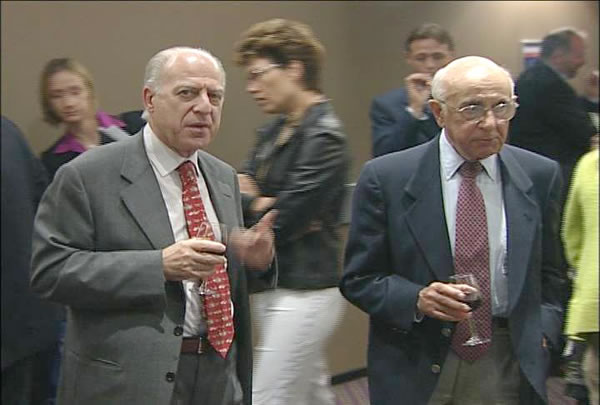 Fausto Pocar and Theodor Meron after the screening of the film 'Fugitives' in The Hague