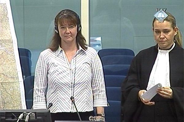Emma Sayers, last prosecution witness in the trial of sevel military and police officials charged with crimes in Srebrenica