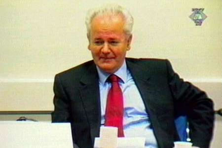 Slobodan Milosevic in the courtroom