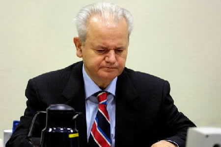 Slobodan Milosevic in the courtroom